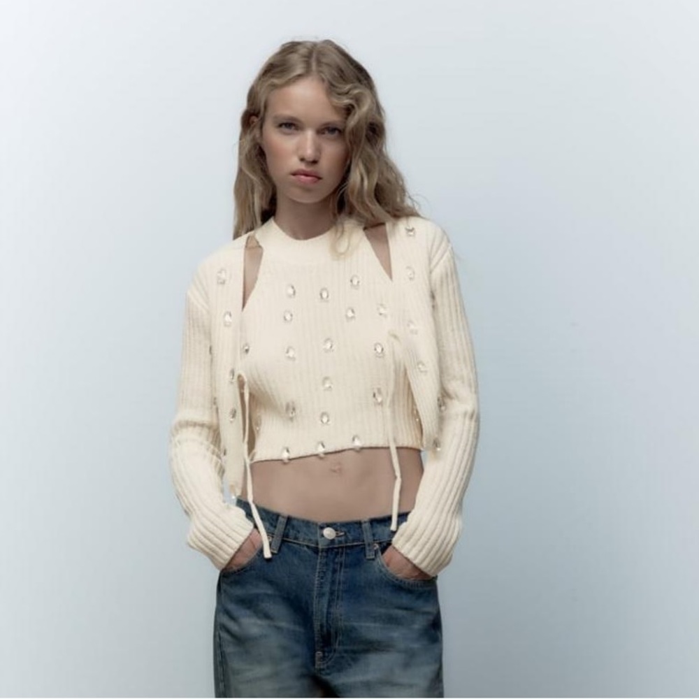 Zara Chenille Crystal Top with Matching Sweater